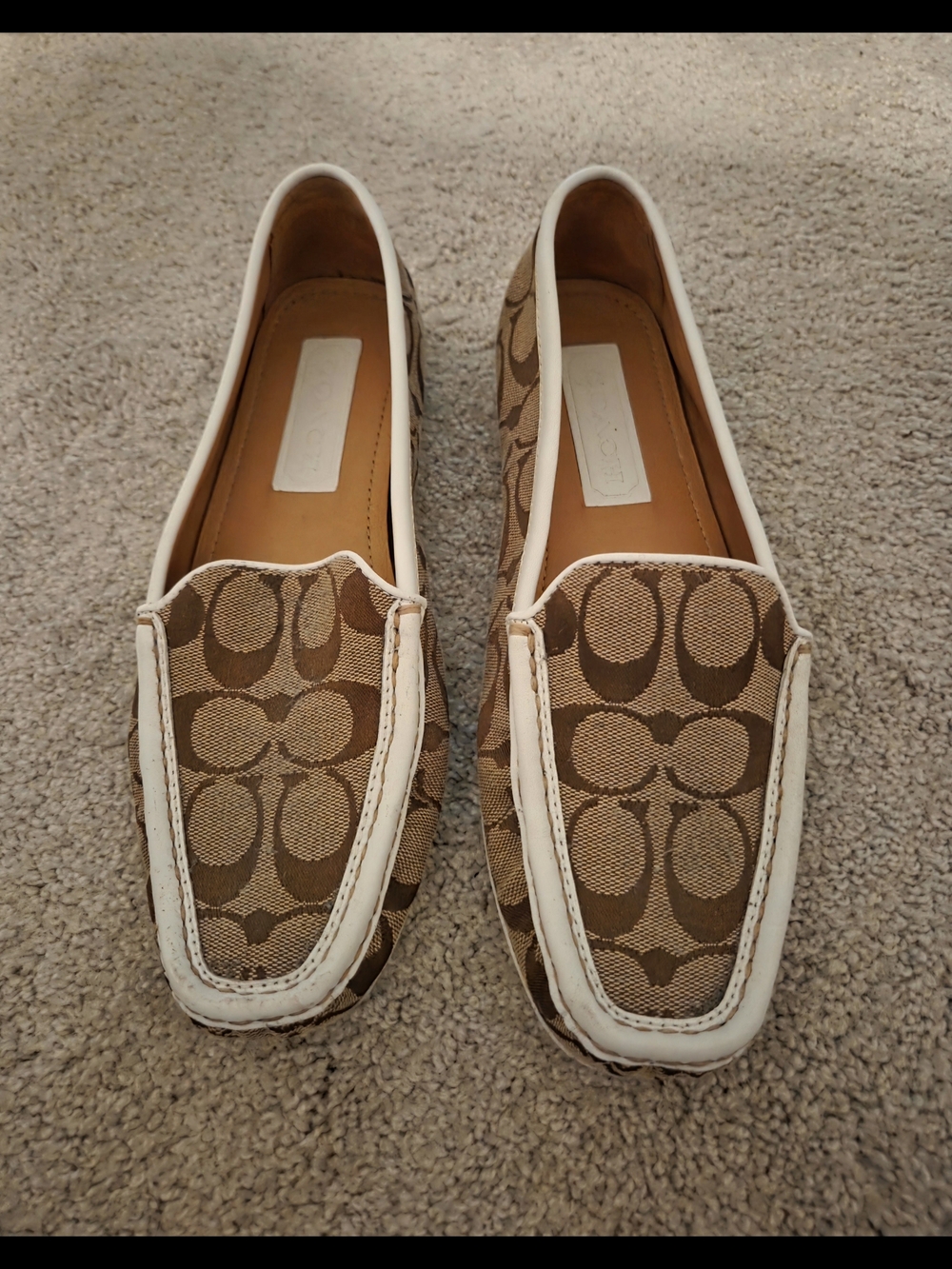 Coach Womens Tan Signature Canvas Slip-On Loafers